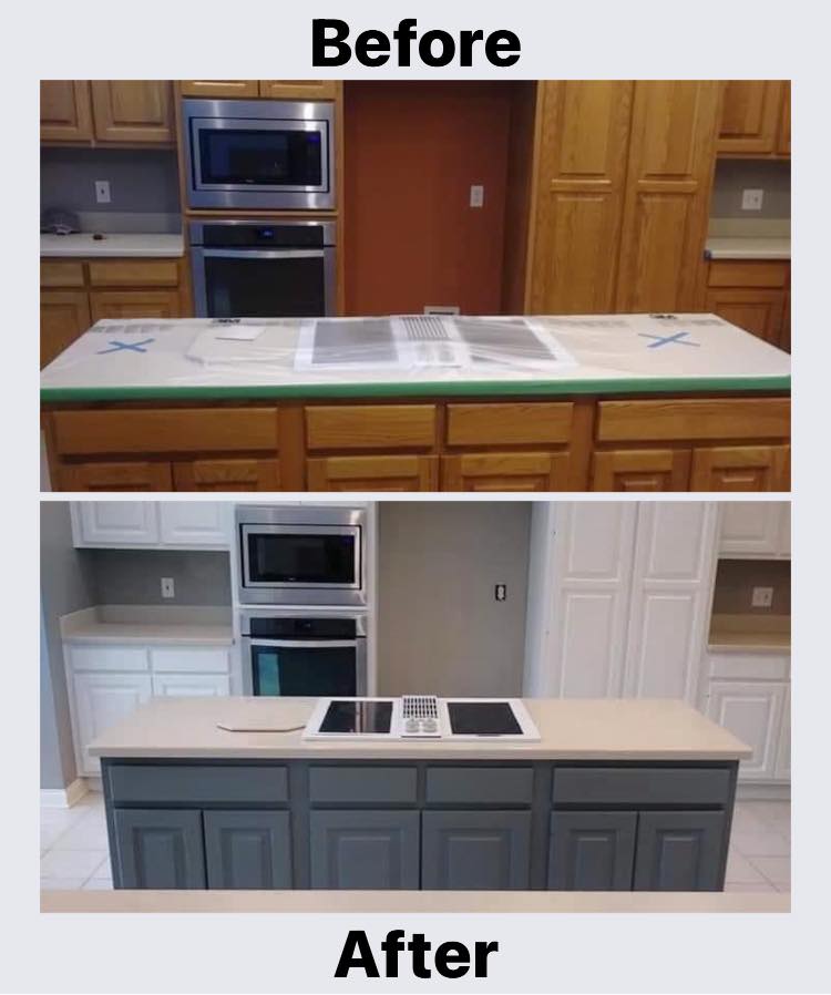 Before and after — Kitchen island and cabinets